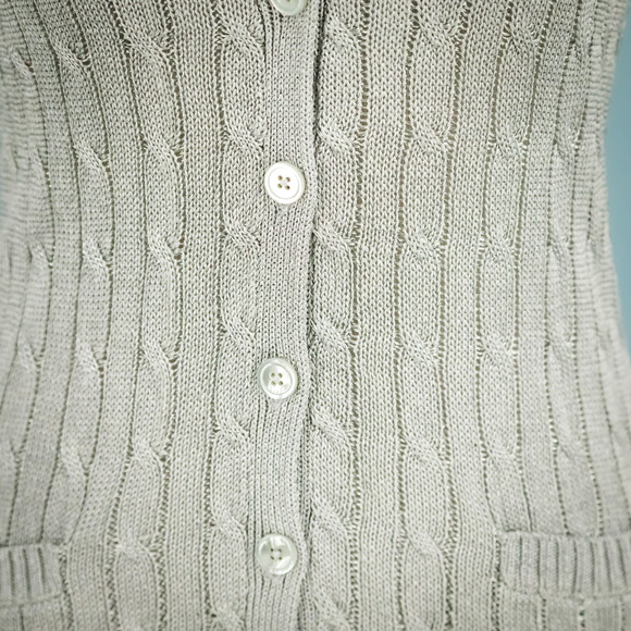 Ralph Lauren Black Label Size Small S Silver Metallic Cable Knit Button Cardigan - Picture 2 of 6